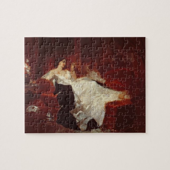 Woman on a red sofa jigsaw puzzle (Horizontal)