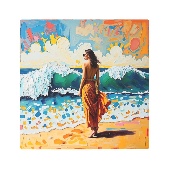 Woman on Beach Abstract Seaside Art  (Front)