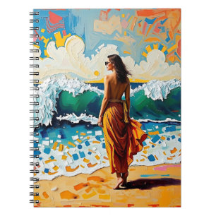 Woman on Beach Abstract Seaside Art Notebook