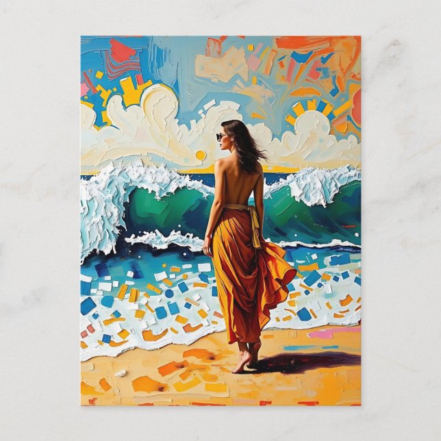 Woman on Beach Abstract Seaside Art  Postcard (Front)