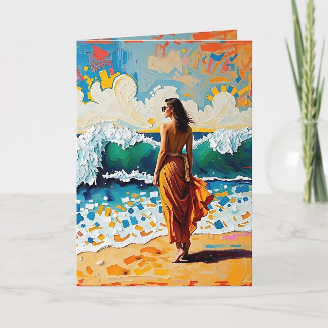 Woman on Beach Abstract Thinking of You Card (Front)