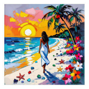 Woman on Beach Tropical Scene Acrylic Print