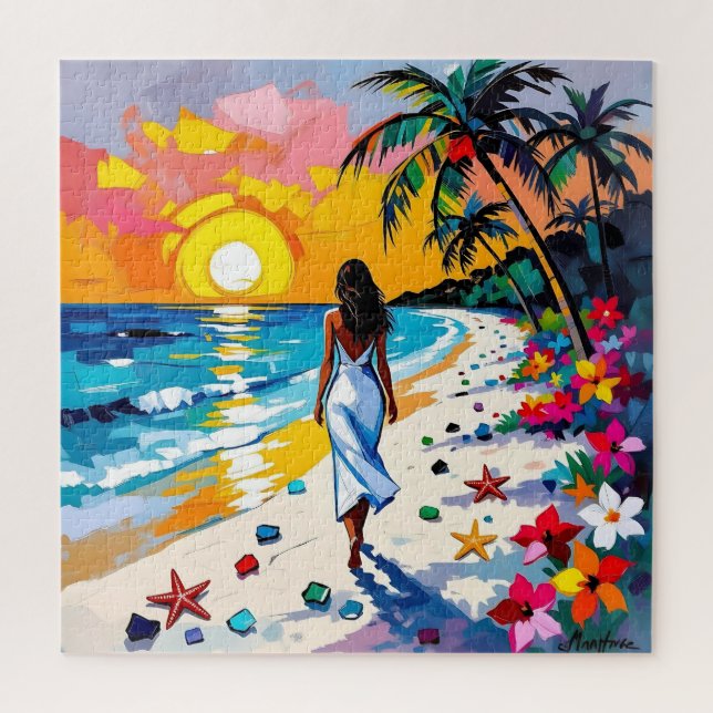 Woman on Beach Tropical Scene Jigsaw Puzzle (Vertical)