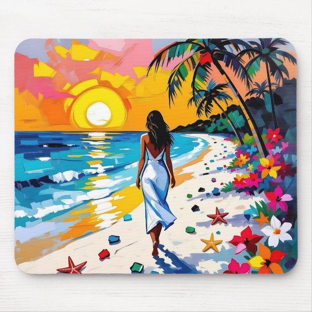 Woman on Beach Tropical Scene Mouse Pad (Front)