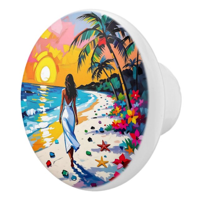 Woman on Beach Tropical Scene Personalized Ceramic Knob (Right)