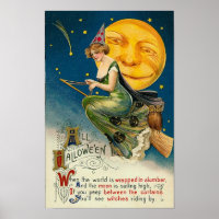 Woman on Broomstick All Halloween Poster