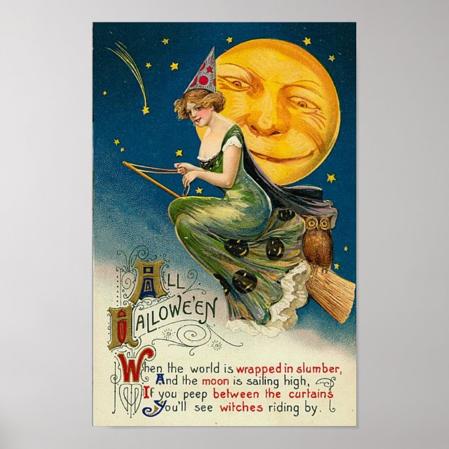 Woman on Broomstick All Halloween Poster (Front)