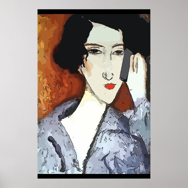 Woman on Cell Phone Abstract 4 Poster (Front)