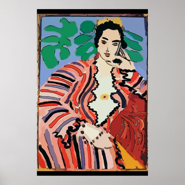Woman on Cell Phone Abstract, Matisse Style Poster (Front)
