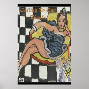 Woman on Cell Phone Abstract, Matisse Style Poster