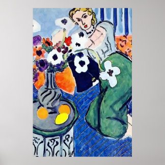 Woman on Cell Phone Abstract, Matisse Style Poster