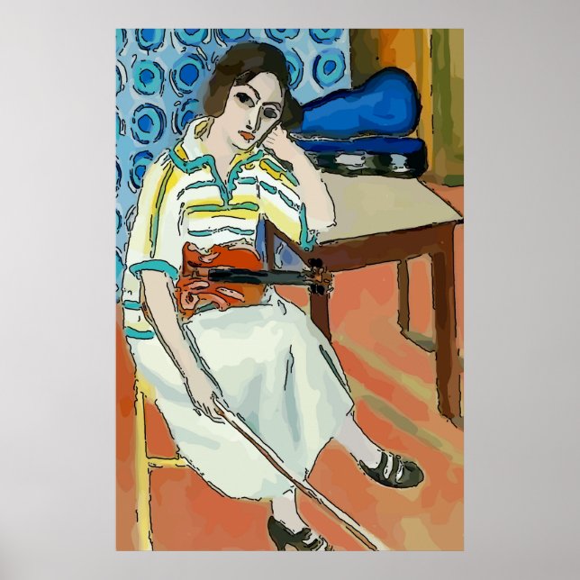 Woman on Cell Phone Abstract, Matisse Style Poster (Front)