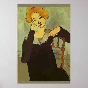 Woman on Cell Phone Abstract, Matisse Style Poster