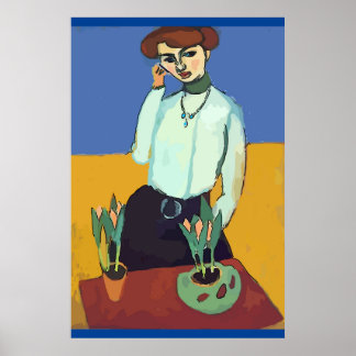 Woman on Cell Phone Abstract, Matisse Style Poster