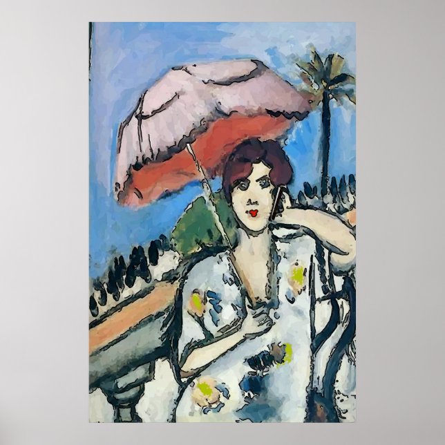 Woman on Cell Phone Abstract, Matisse Style Poster (Front)