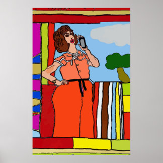 Woman on Cell Phone Abstract, Matisse Style Poster