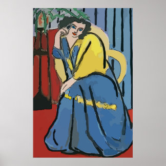 Woman on Cell Phone Matisse Style Poster