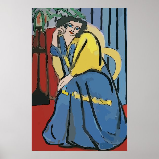 Woman on Cell Phone Matisse Style Poster (Front)