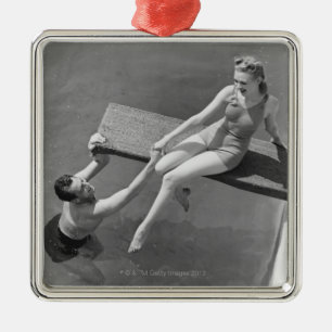 Woman on Diving Board Metal Ornament