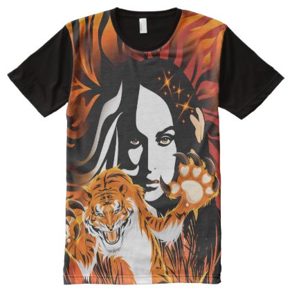 Woman on Fire with Tiger All-Over-Print T-Shirt