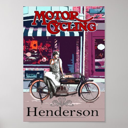 woman on henderson motorcycle poster