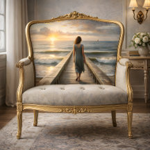 Woman on Pier at Sunset Decoupage