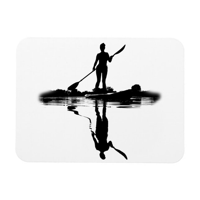 Woman on sup board, paddle boarding reflection magnet (Horizontal)