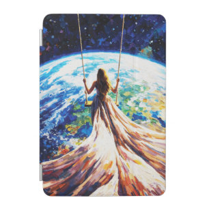 Woman on Swing Over Earth Impasto Oil Painting iPad Mini Cover
