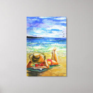 Woman on the Beach Canvas Print - Painting