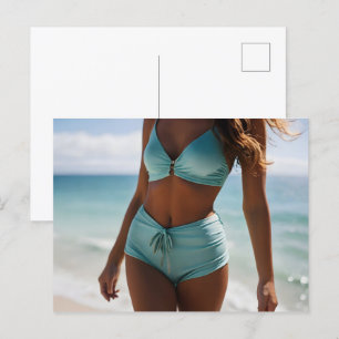 Woman on the beach postcard