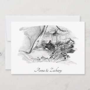 *~* Woman Pagoda Japan RSVP QR AR27 Wedding Invitation