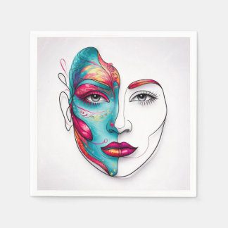 Woman painting line art work napkins