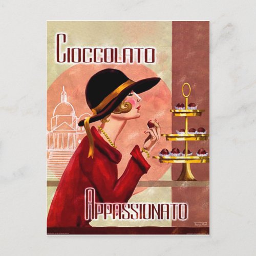 Woman passion for chokolate vintage funny postcard