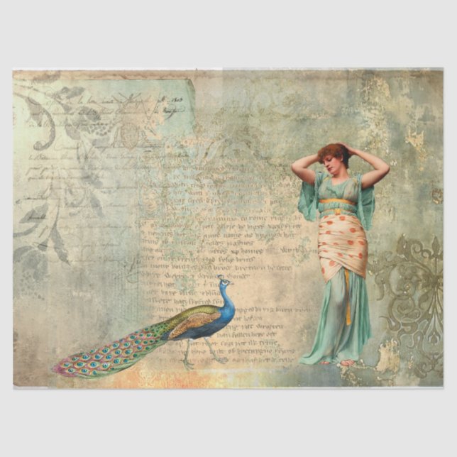 Woman Peacock Textures Letter Tissue Paper (Front)