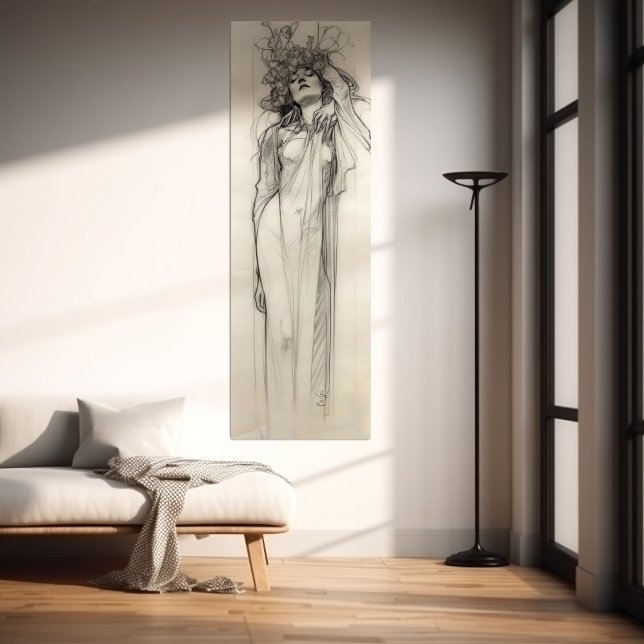 Woman Pencil Drawing Alphonse Mucha Art Nouveau Poster (Creator Uploaded)