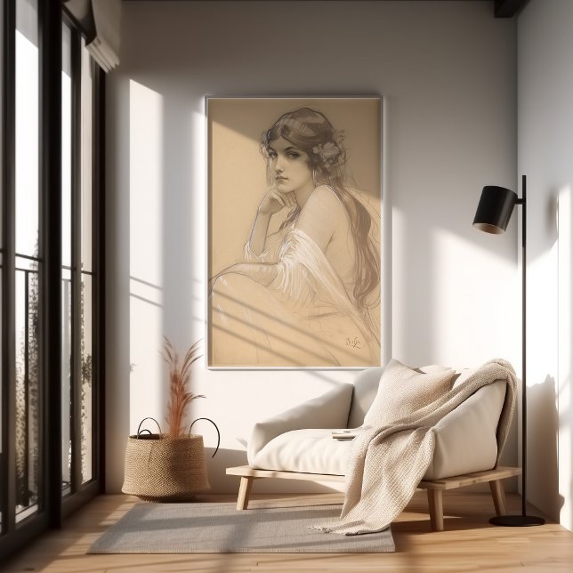 Woman Pencil White Crayon Portrait Study Mucha Pos Poster (Creator Uploaded)