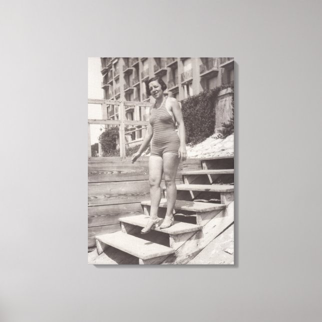 Woman photo on the beach in Cannes in the 1930s Canvas Print (Front)
