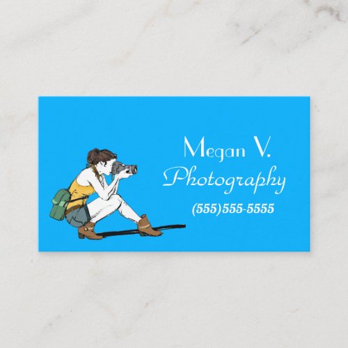 Woman Photographer Design Cool Blue Photography Business Card