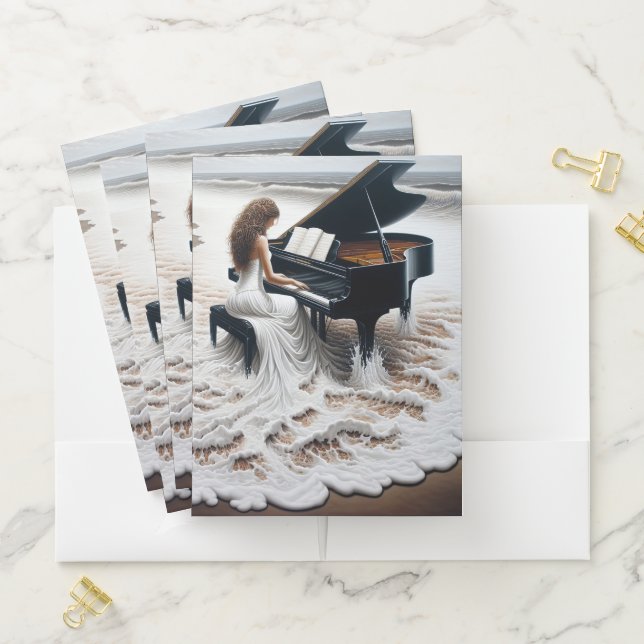 Woman Pianist In Frothy Surf Pocket Folder (In Situ)