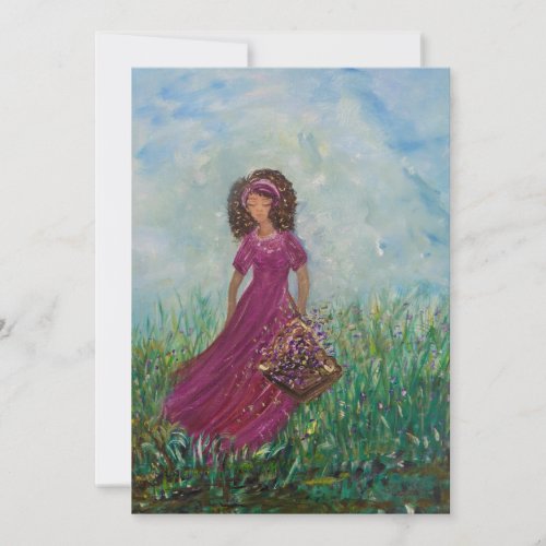 Woman picking flowers blank all occasion card