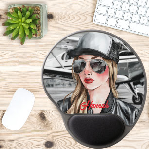Woman Pilot & Sunglasses Cessna Airplane Christmas Gel Mouse Pad