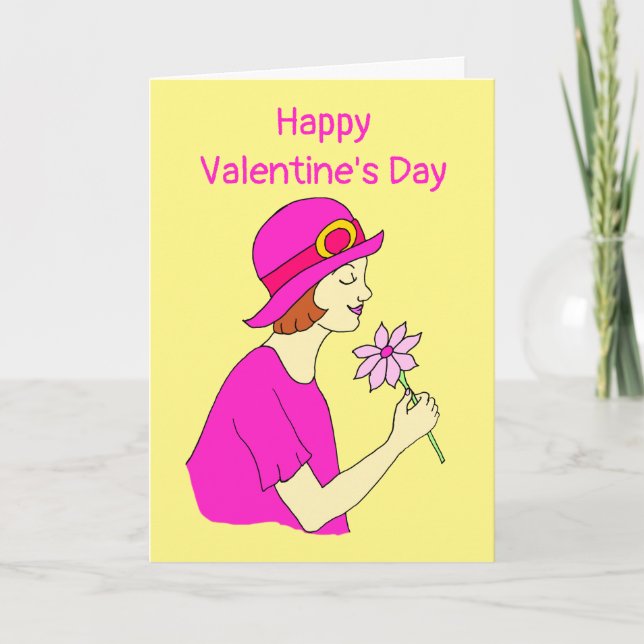 Woman Pink Hat Valentine's Day Card (Front)