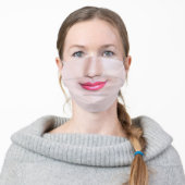 Woman Pink Lips Mouth Cloth Face Mask (Worn)