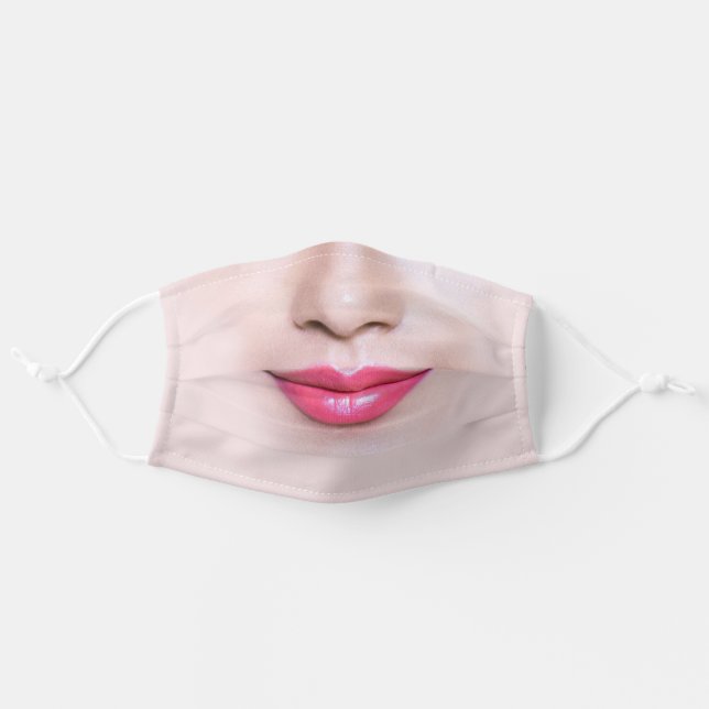 Woman Pink Lips Mouth Cloth Face Mask (Front, Unfolded)
