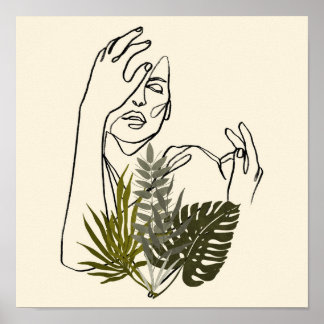 Woman Plant Line Art Poster
