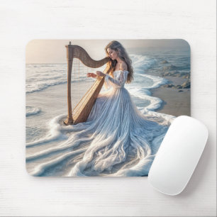 Woman Playing a Harp In Ocean Water Mouse Pad