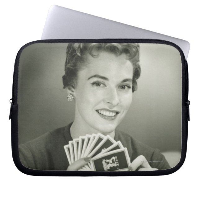 Woman Playing Cards Laptop Sleeve (Front)