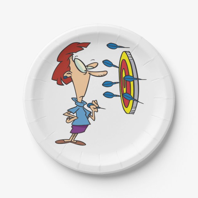 Woman Playing Darts Paper Plates (Front)