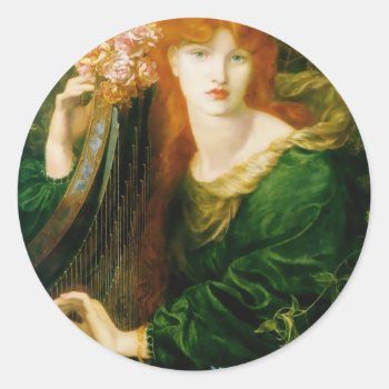 Woman Playing Harp Painting Classic Round Sticker by EDDESIGNS at Zazzle