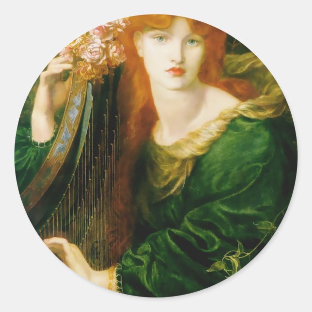 Woman Playing Harp Painting Classic Round Sticker (Front)